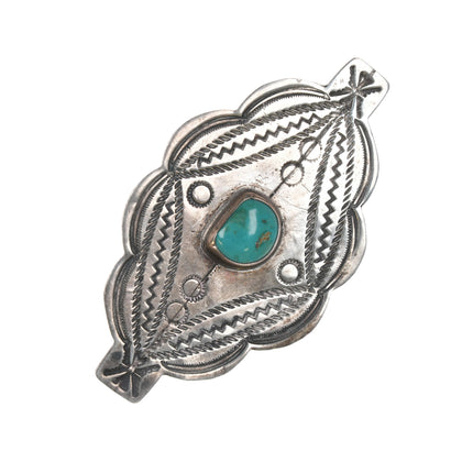 30's-40's Navajo stamped silver pin with turquoise