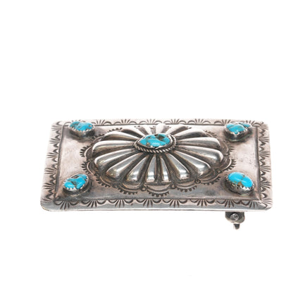 Vintage Navajo hand stamped sterling and turquoise belt buckle