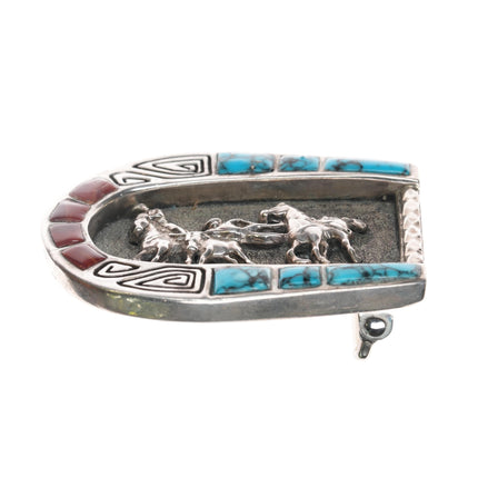 Vintage Southwestern sterling, turquoise, and agate horeshoe belt buckle