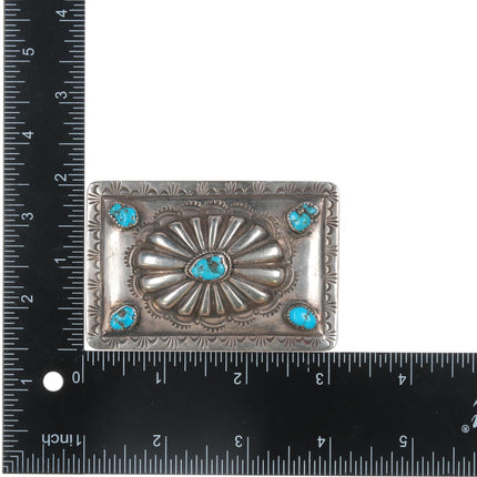 Vintage Navajo hand stamped sterling and turquoise belt buckle