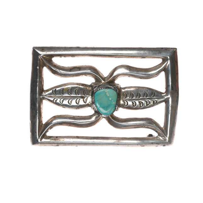 Vintage Native American Cast silver and turquoise belt buckle