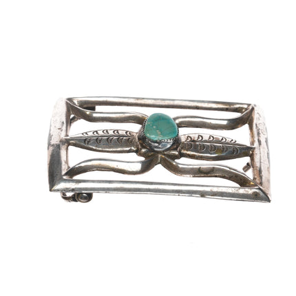 Vintage Native American Cast silver and turquoise belt buckle