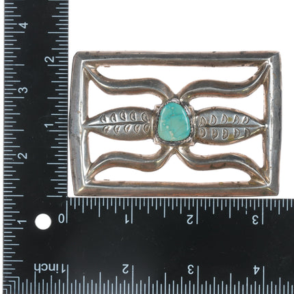 Vintage Native American Cast silver and turquoise belt buckle