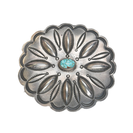 FA Southwestern Hand Stamped Sterling high grade turquoise pin