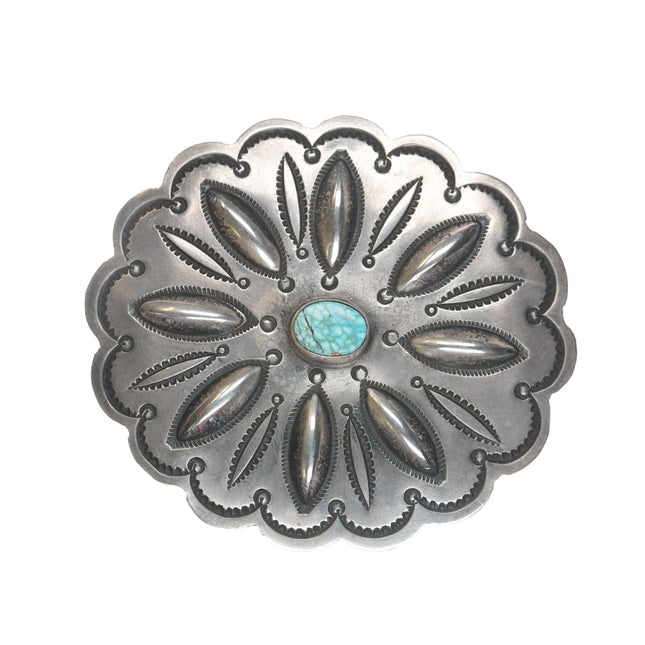 FA Southwestern Hand Stamped Sterling high grade turquoise pin