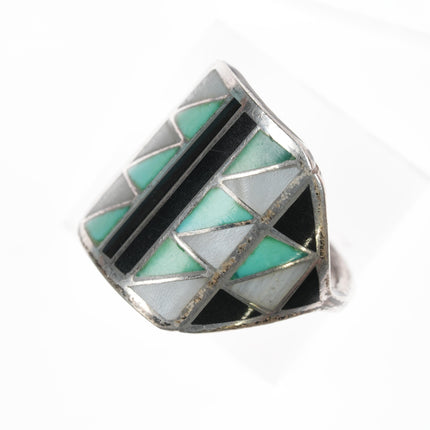 sz9.25 Vintage Zuni low profile sterling channel inlay ring