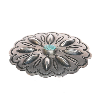 FA Southwestern Hand Stamped Sterling high grade turquoise pin