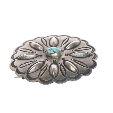 FA Southwestern Hand Stamped Sterling high grade turquoise pin