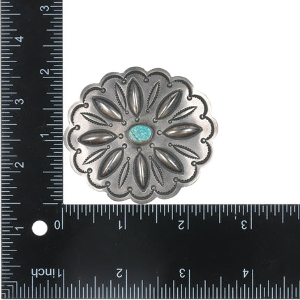 FA Southwestern Hand Stamped Sterling high grade turquoise pin