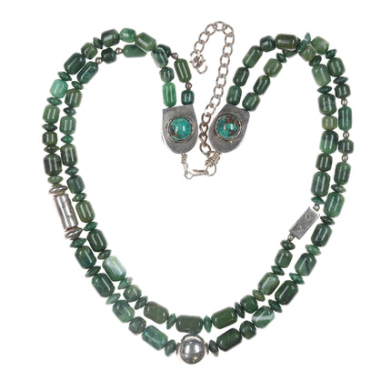 AMC Native American Sterling, turquoise, Montana Jade beaded necklace