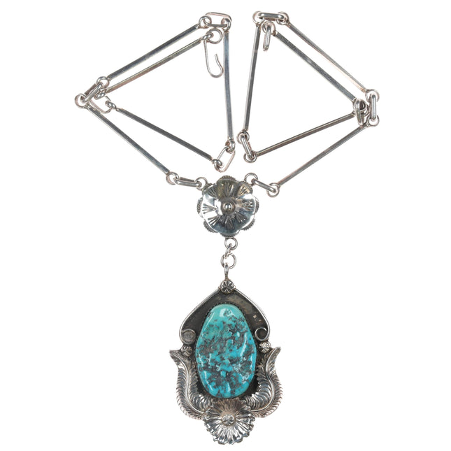 Nora Nelson Navajo Sterling and turquoise pendant necklace