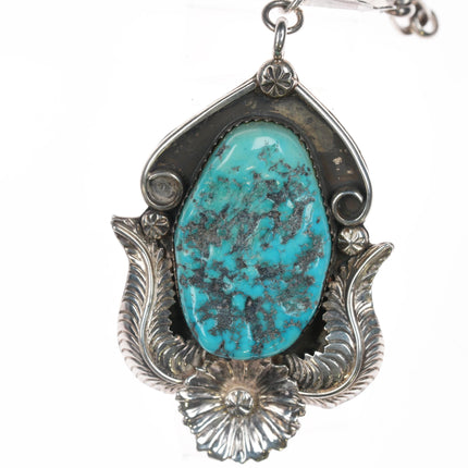 Nora Nelson Navajo Sterling and turquoise pendant necklace