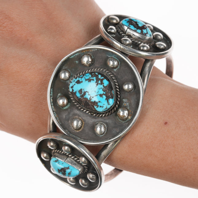 7.5" Vintage Native American sterling and turquoise cuff bracelet