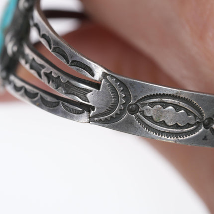 6.25" c1930's Navajo Hand stamped silver cuff bracelet with turquoise