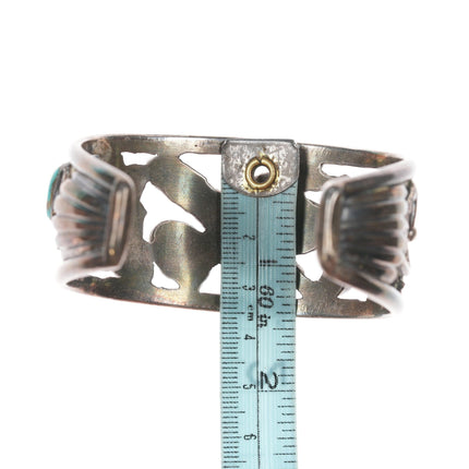 7" Bobby Lujan Taos Pueblo (1922-2012) Sterling, turquoise, and branch coral cuff bracelet