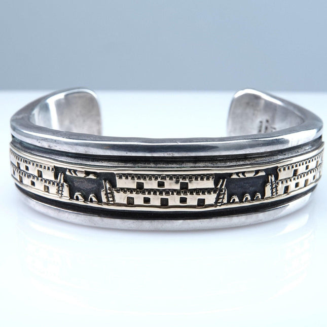 Bruce Morgan Navajo 14K &amp; Sterling Silber Schweres Manschettenarmband 6,5"