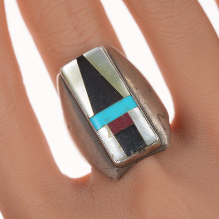 sz9-10 Vintage Zuni silver inlaid ring