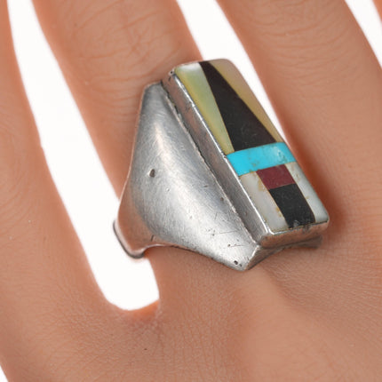 sz9-10 Vintage Zuni silver inlaid ring