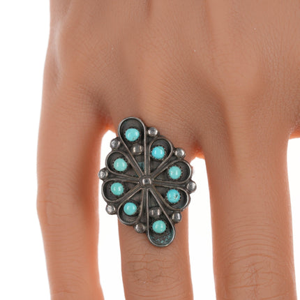 sz7 Vintage Zuni Snake eye silver and turquoise ring