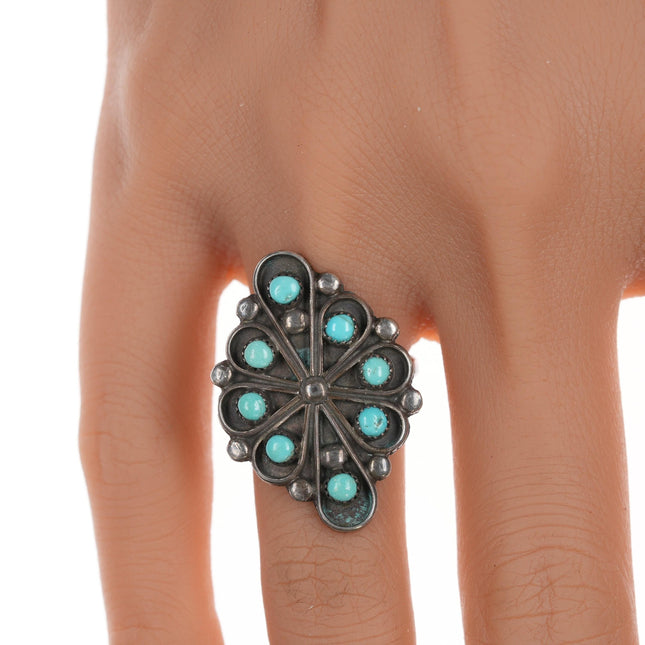 sz7 Vintage Zuni Snake eye silver and turquoise ring