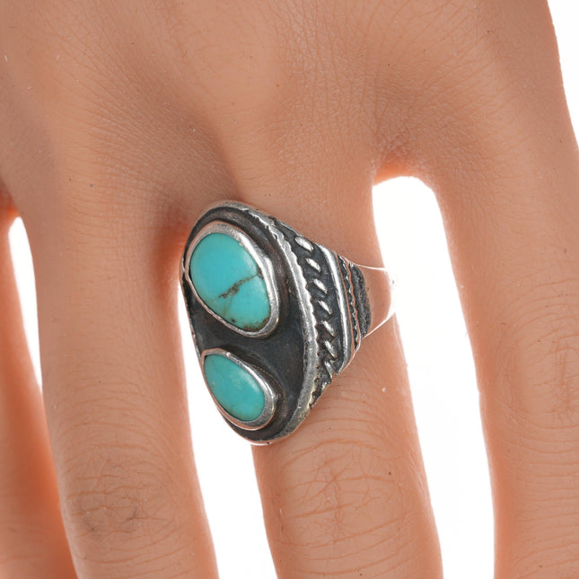 sz9.75 c1940's Native American silver and turquoise ring