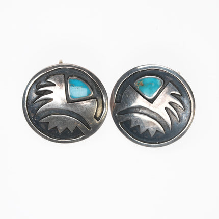 c1950's Native American Overlay style Silver and turquoise earrings