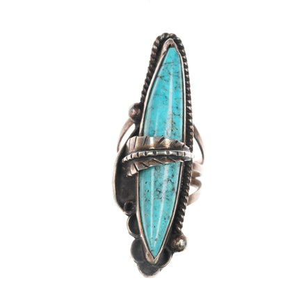 sz8 Vintage Native American silver and turquoise long ring