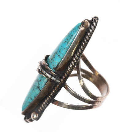 sz8 Vintage Native American silver and turquoise long ring