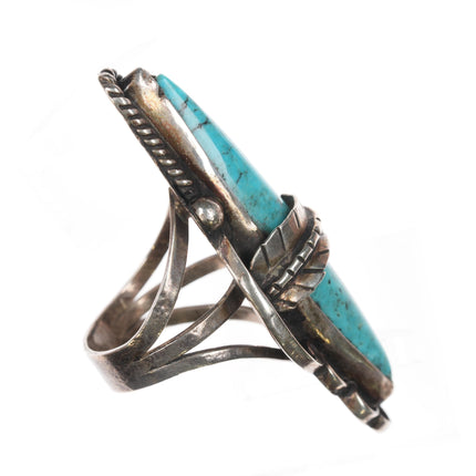 sz8 Vintage Native American silver and turquoise long ring