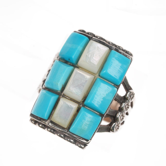 sz11.5 Vintage Zuni Sterling, turquoise and shell cobblestone ring