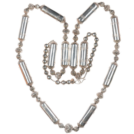 34" Martha Willeto Navajo pearl tubes and beaded sterling necklace