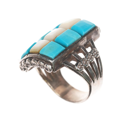 sz11.5 Vintage Zuni Sterling, turquoise and shell cobblestone ring