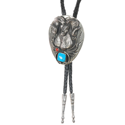 1980's Southwestern Ram Nickel silver bolo tie