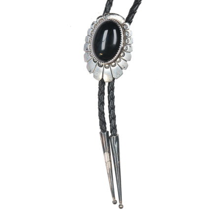 BJ Native American Sterling and onyx bolo tie