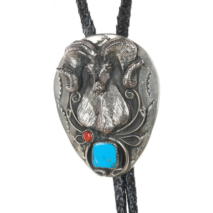 1980's Southwestern Ram Nickel silver bolo tie