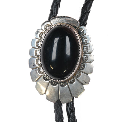 BJ Native American Sterling and onyx bolo tie