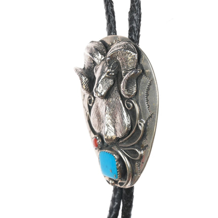 1980's Southwestern Ram Nickel silver bolo tie