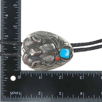 1980's Southwestern Ram Nickel silver bolo tie