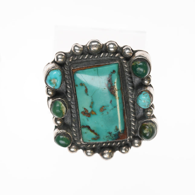 sz7.5 Vintage Native American silver ring with turquoise cluster edge