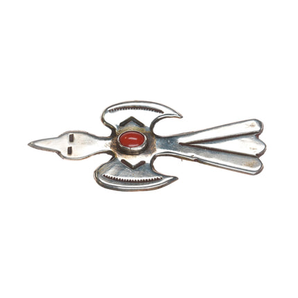 M Native American Sterling peyotebird pin with coral