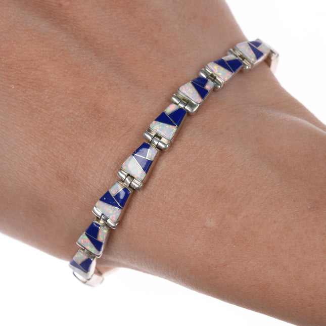 6 5/8" MD Sterling, Lapis, lab opal southwestern link bracelet