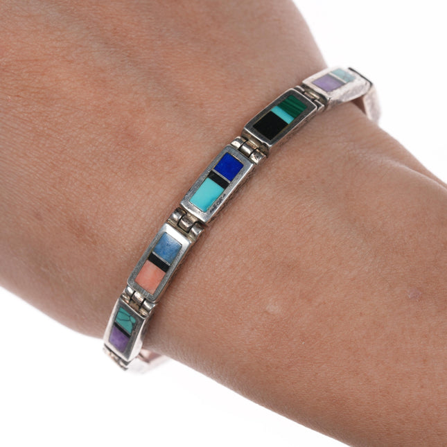 6.5" TSF Native American sterling multi-stone channel inlay bracelet