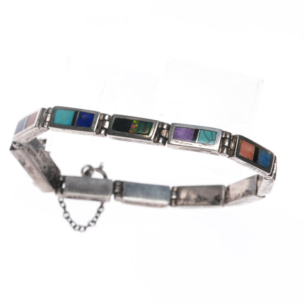 6.5" TSF Native American sterling multi-stone channel inlay bracelet