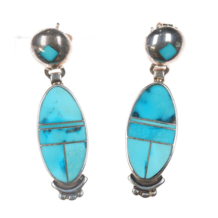 Supersmith David Rosales turquoise channel inlay sterling earrings