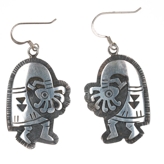 large Clement Honie Hopi overlay sterling Kokopelli earrings