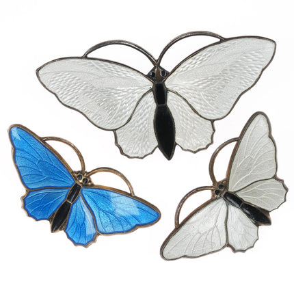 Mid Century Norwegian Sterling enamel butterfly pins