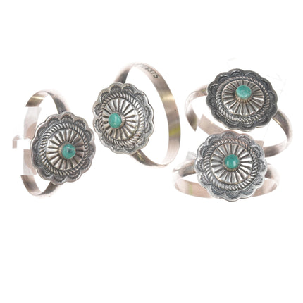 Set of 4 vintage Navajo Curio Sterling Napkin rings with turquoise