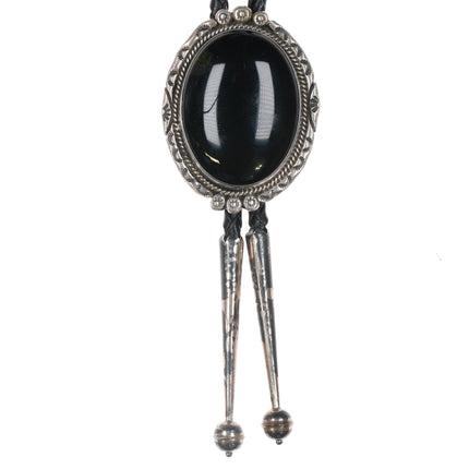 1980's Native American Sterling and onyx bolo tie