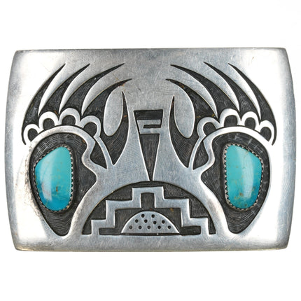 MS Hopi Sterling and turquoise overlay belt buckle