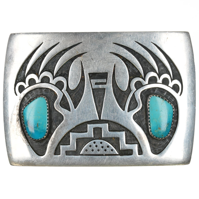 MS Hopi Sterling and turquoise overlay belt buckle